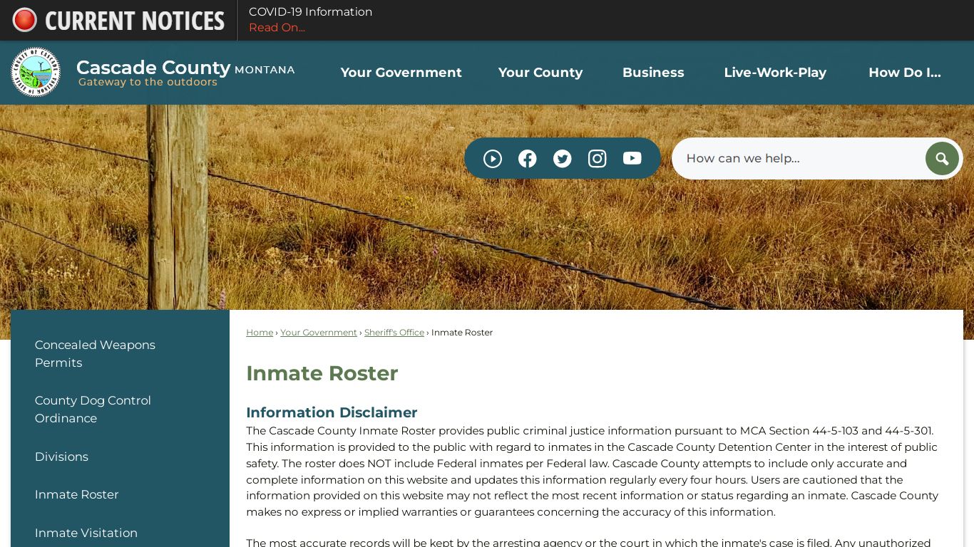 Inmate Roster - Cascade County, MT